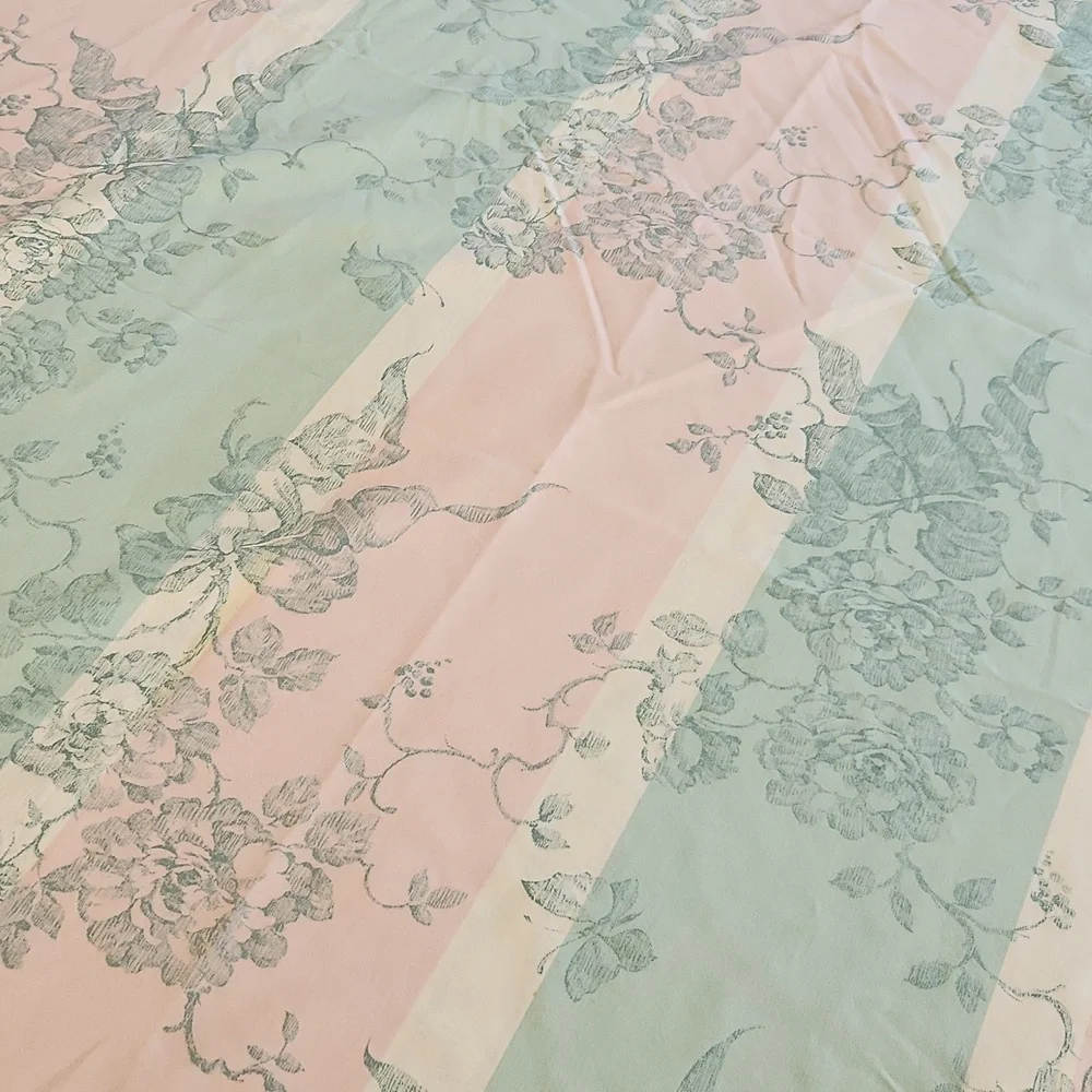 Vintage Itailian Floral Striped Tablecloth in Pink and Green